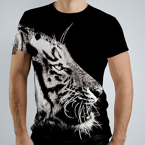 

Men's Graphic Animal Tiger T-shirt Basic Elegant Daily Going out Black