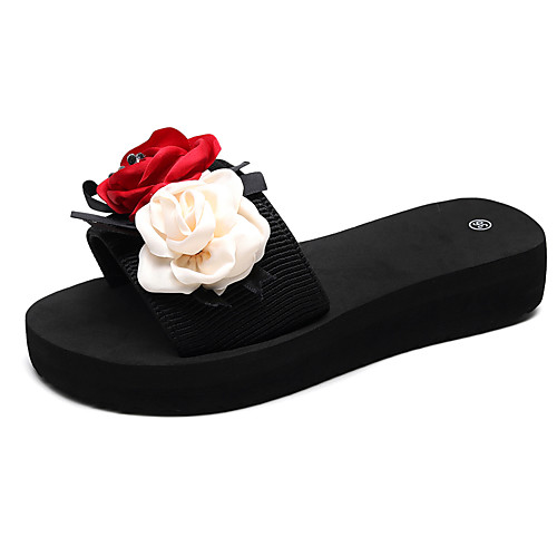 

Women's Slippers & Flip-Flops 2020 Summer Flat Heel Open Toe Casual Sweet Daily Beach Satin Flower / Ribbon Tie Color Block EVA(ethylene-vinyl acetate copolymer) Walking Shoes White / Red / Green
