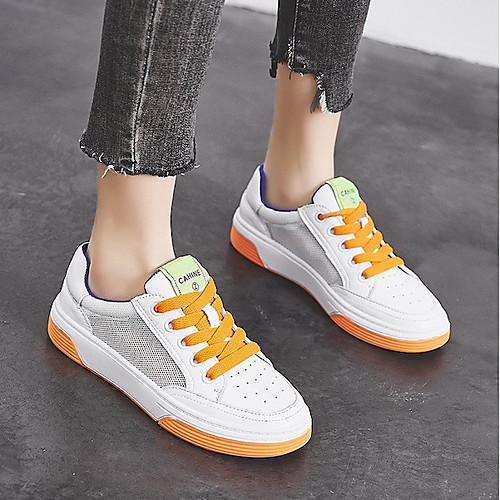 

Women's Sneakers Spring Flat Heel Round Toe Daily Mesh / Cowhide Orange / Green