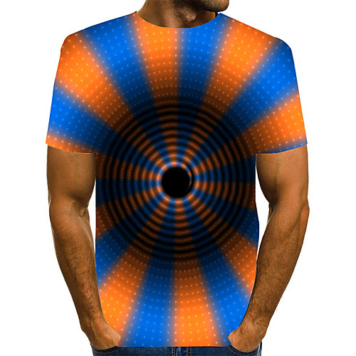 

Men's Plus Size Geometric 3D Pleated Print T-shirt Street chic Exaggerated Daily Going out Round Neck Rainbow / Short Sleeve