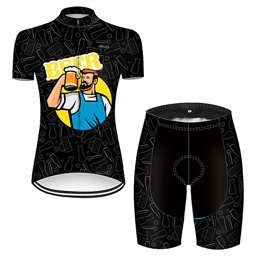 

21Grams Women's Short Sleeve Cycling Jersey with Shorts Nylon Polyester Black / Yellow Funny Oktoberfest Beer Bike Clothing Suit Breathable 3D Pad Quick Dry Ultraviolet Resistant Reflective Strips