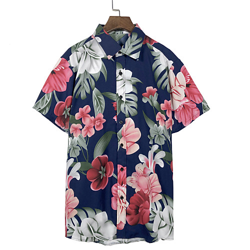 

Men's Shirt Floral Short Sleeve Daily Tops Black Navy Blue