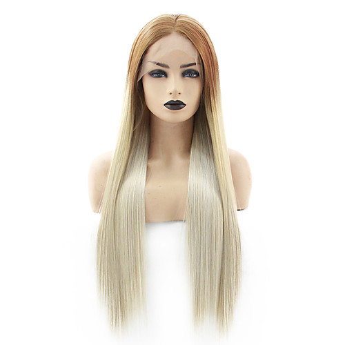 

Synthetic Lace Front Wig Straight Gaga Middle Part Lace Front Wig Long Ombre Blonde Synthetic Hair 22-26 inch Women's Heat Resistant Women Hot Sale Blonde Green / Glueless