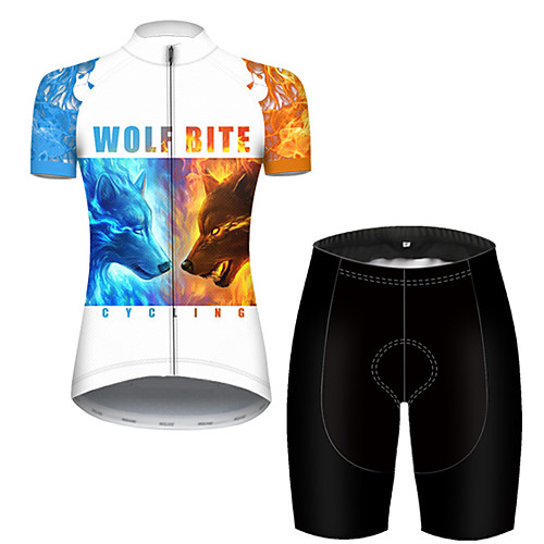 

21Grams Women's Short Sleeve Cycling Jersey with Shorts Polyester Black / White Galaxy Animal Wolf Bike Clothing Suit Breathable Quick Dry Ultraviolet Resistant Reflective Strips Sweat-wicking Sports