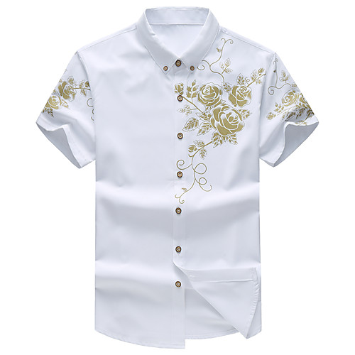 

Men's Floral Slim Shirt Daily Work Wine / White / Black / Navy Blue / Short Sleeve