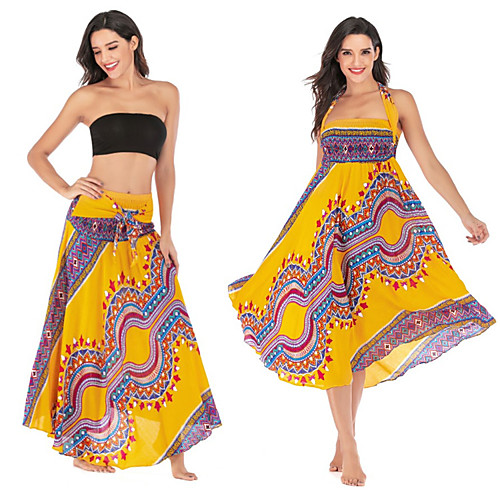 

Women's Maxi Skirt Gypsy Dress Asymetric Hem Bohemian Black Yellow Red Royal Blue Yoga Pilates Fitness Dress Sport Activewear Comfy Breathable Quick Dry