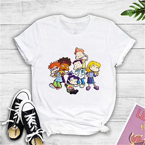 

Women's Cartoon Print Loose T-shirt Basic Daily Going out White / Black / Yellow / Blushing Pink / Gray