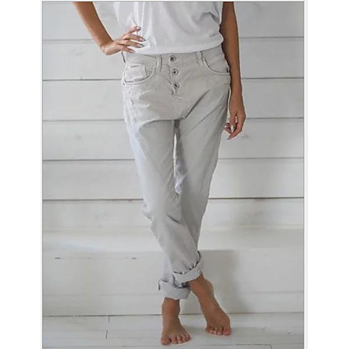 

Women's Basic Loose Chinos Pants - Solid Colored Yellow Gray Light Blue S / M / L
