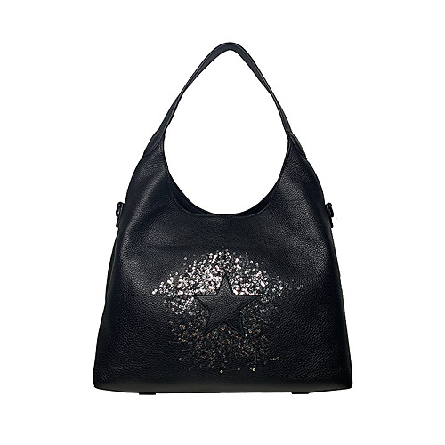 

Women's Zipper Cowhide Crossbody Bag / Top Handle Bag Geometric Pattern Black