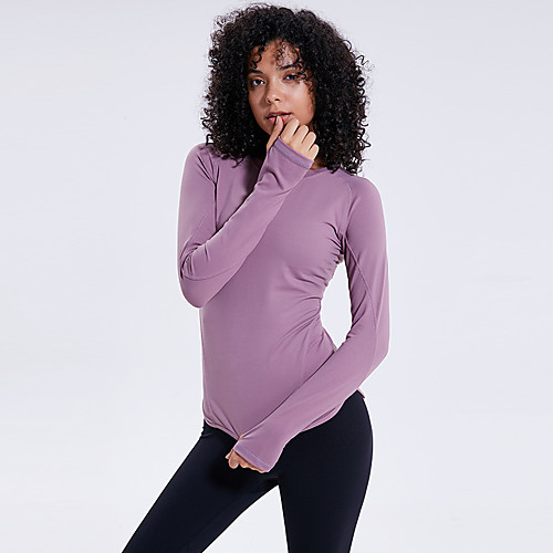 

Women's Running Shirt Thumbhole Fashion Pink Gray Light Pink Elastane Yoga Running Fitness Top Long Sleeve Sport Activewear Breathable Comfort Quick Dry Stretchy