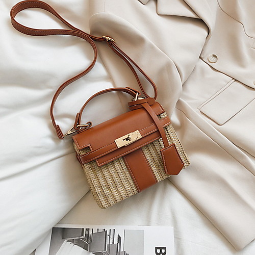 

Women's Buttons Straw / PU Crossbody Bag Color Block White / Black / Blue