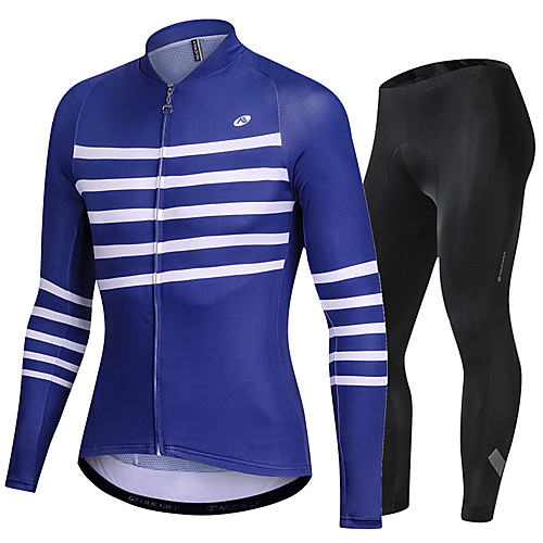 

Nuckily Men's Long Sleeve Cycling Jersey with Tights Blue Bike Sports Lines / Waves Road Bike Cycling Clothing Apparel