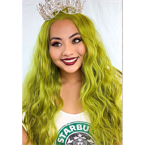 

Synthetic Lace Front Wig Curly Side Part Lace Front Wig Long Green Synthetic Hair 18-26 inch Women's Cosplay Soft Party Green
