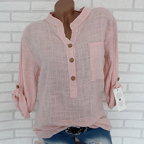 

Women's Solid Colored Loose Blouse Daily V Neck White / Blue / Purple / Red / Blushing Pink / Khaki