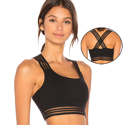 

Women's Sports Bra Medium Support Patchwork Removable Pad Solid Color Black Mesh Elastane Yoga Running Fitness Bra Top Sport Activewear Breathable Comfort Quick Dry Freedom Stretchy