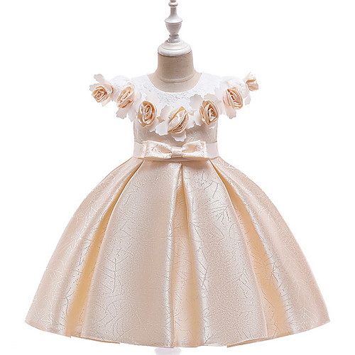 

Princess / Ball Gown Floor Length Party / Wedding Flower Girl Dresses - Mikado Sleeveless Jewel Neck with Bow(s) / Color Block