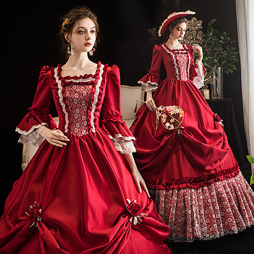 

Maria Antonietta Retro Vintage Rococo Medieval Dress Women's Costume Burgundy Vintage Cosplay Event / Party Prom 3/4-Length Sleeve Floor Length Ball Gown