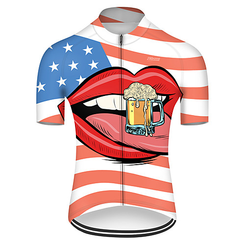 

21Grams Men's Short Sleeve Cycling Jersey Polyester Red / White American / USA Oktoberfest Beer National Flag Bike Jersey Top Mountain Bike MTB Road Bike Cycling Breathable Quick Dry Ultraviolet