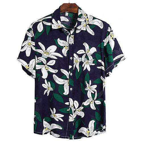 

Men's Floral Shirt - Cotton Basic Street chic Holiday Weekend White / Black / Blue / Yellow / Dusty Rose / Orange / Khaki / Green / Short Sleeve
