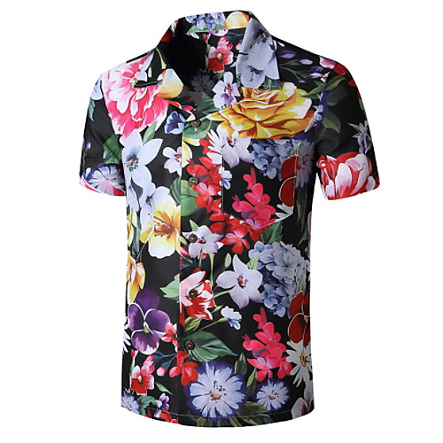 

Men's Floral Black & Red Print Shirt Tropical Daily Button Down Collar Black / Short Sleeve