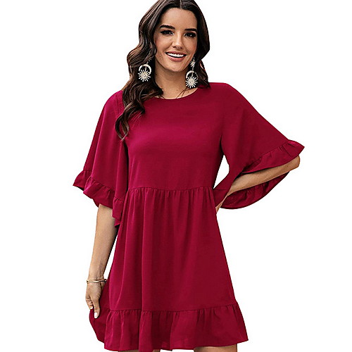 

Women's A-Line Dress Short Mini Dress - Half Sleeve Solid Color Summer Casual Daily 2020 Wine Black Green S M L XL