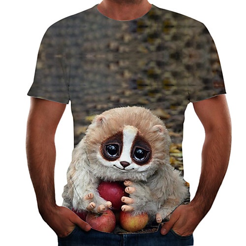 

Men's Graphic Animal T-shirt Basic Elegant Daily Going out Round Neck Brown / Short Sleeve
