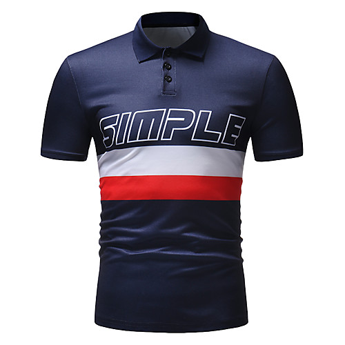 

Men's Polo Color Block Print Short Sleeve Work Tops Business White Black Navy Blue
