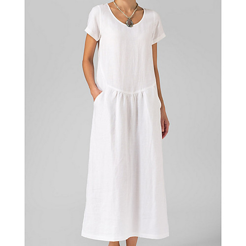 

Women's Shift Dress - Short Sleeves Solid Color Summer Elegant 2020 White Red Yellow Khaki Green Navy Blue S M L XL XXL XXXL