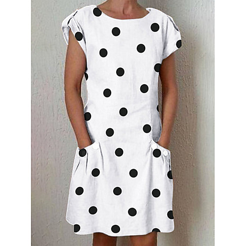 

Women's Shift Dress Knee Length Dress White Red Short Sleeve Floral Polka Dot Summer Round Neck Elegant 2021 S M L XL XXL 3XL