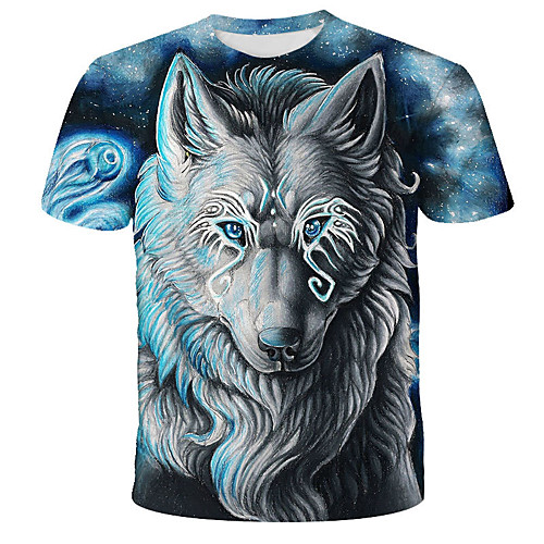 

Men's 3D Animal Wolf Print T-shirt Street chic Exaggerated Daily Holiday Round Neck Rainbow / Short Sleeve