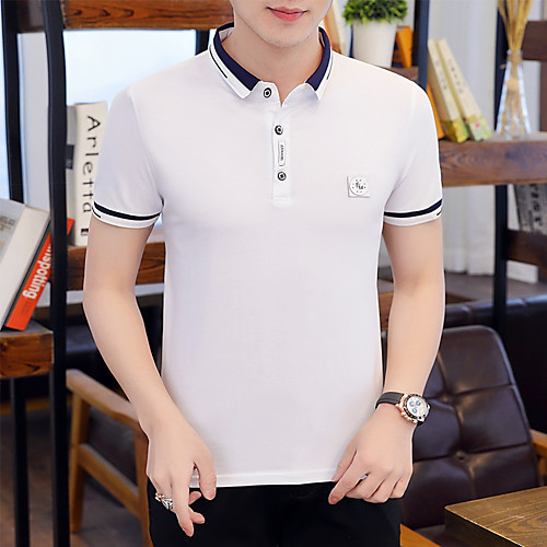 

Men's Solid Colored Slim Polo Business Basic Daily Going out Shirt Collar White / Black / Blushing Pink / Khaki / Dark Gray / Short Sleeve