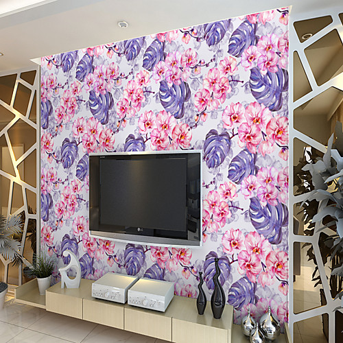 

Custom Self-Adhesive Mural Wallpaper Purple Turtle Leaf Flowers Suitable For Bedroom Living Room Cafe Restaurant Hotel Wall Decoration Art Wall Cloth Room Wallcovering Art Deco