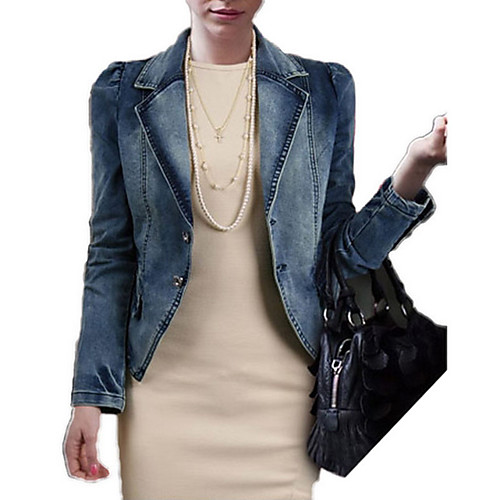

Women's Daily Regular Jacket, Solid Colored Notch Lapel Long Sleeve Polyester Royal Blue