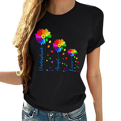 

Women's Floral T-shirt Daily White / Black / Gray