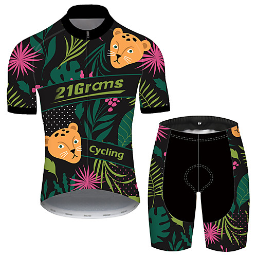 

Men's Short Sleeve Cycling Jersey with Shorts Black / Green Floral Botanical Bike UV Resistant Quick Dry Sports Patterned Mountain Bike MTB Road Bike Cycling Clothing Apparel / Stretchy