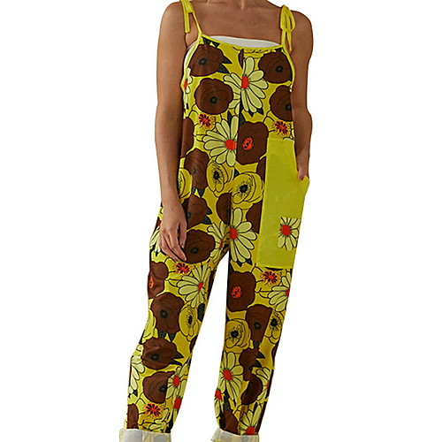 

Women's Yellow Green Jumpsuit Onesie, Floral S M L