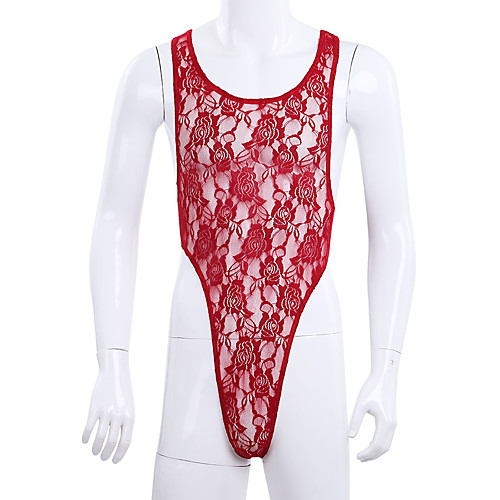 

Men's Lace Bodysuits Nightwear Solid Colored Yellow Fuchsia Red One-Size