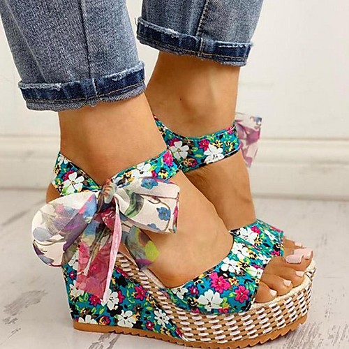 

Women's Sandals Wedge Sandals Summer Wedge Heel Open Toe Daily PU Black / Red / Blue