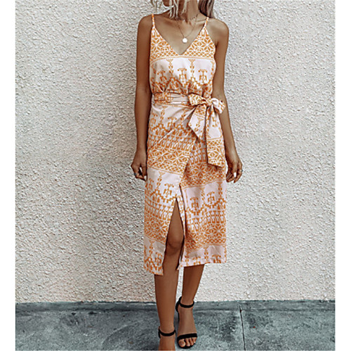 

Women's A Line Dress - Sleeveless Leopard Backless Summer Strap Casual 2020 White Black Orange Green S M L XL