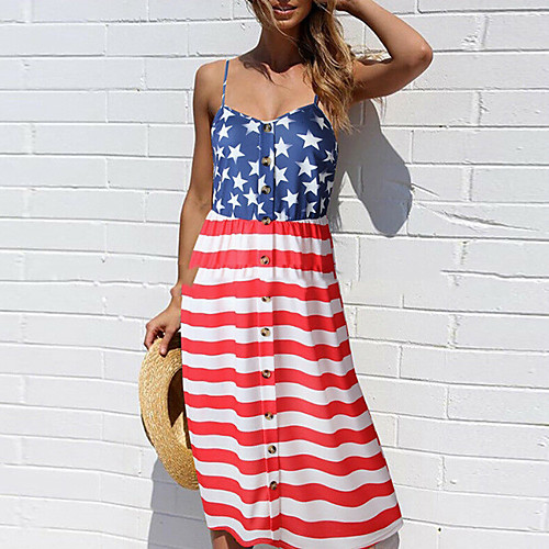 

Women's A Line Dress - Sleeveless Flag Summer Street chic 2020 Red S M L XL XXL