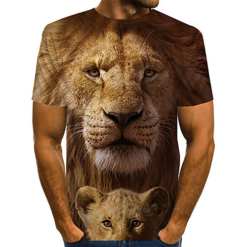 

Men's Plus Size 3D Animal Print T-shirt Basic Daily Round Neck Light Brown / Short Sleeve