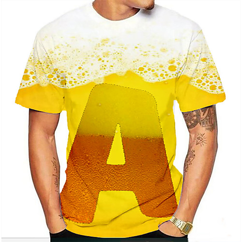 

Men's T shirt Graphic Beer Print Short Sleeve Daily Tops Basic Yellow