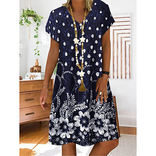 

Women's Sun Flower Sheath Dress - Short Sleeves Polka Dot Floral Embroidered Spring Summer Boho Mumu Going out Weekend Capped 2020 Blue Red Light Blue S M L XL XXL XXXL XXXXL