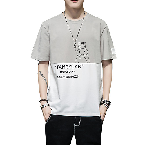 

Men's Graphic Solid Colored T-shirt - Cotton Daily Weekend Round Neck Blue / Yellow / Gray / Short Sleeve / Letter