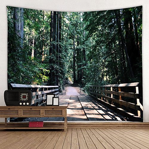 

Small Wooden Bridge in The Forest Digital Printed Tapestry Decor Wall Art Tablecloths Bedspread Picnic Blanket Beach Throw Tapestries Colorful Bedroom Hall Dorm Living Room Hanging