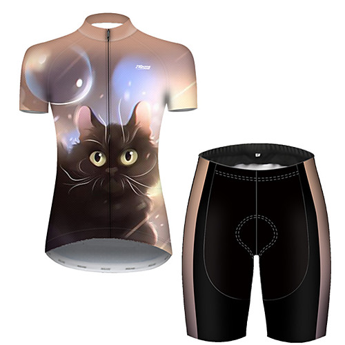 

21Grams Women's Short Sleeve Cycling Jersey with Shorts Nylon Polyester Black / Yellow Galaxy Cat Animal Bike Clothing Suit Breathable Quick Dry Ultraviolet Resistant Reflective Strips Sweat-wicking