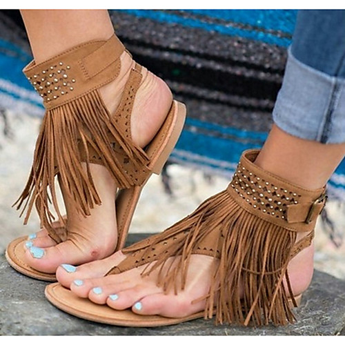 

Women's Sandals Flat Sandal Summer Flat Heel Open Toe Daily PU Black / Brown / Beige