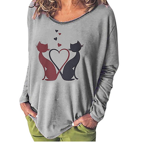 

Women's Cartoon Print Loose T-shirt Daily Purple / Blushing Pink / Green / Gray