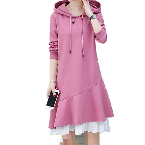

Women's Sheath Dress - Long Sleeve Solid Color Layered Summer Fall Casual Holiday Going out Slim 2020 Black Red Blushing Pink M L XL XXL XXXL
