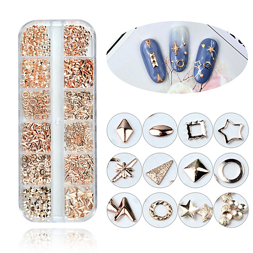 

12 Grid Japanese Mini Mixed Style Nail Art Rose Gold Metal Rivet Studs 3D DIY Charm Decoration Accessories